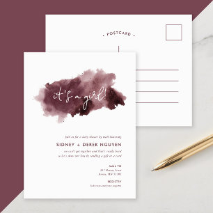 Minimalistisch Ink Wash Girl Baby shower per Mail Feestdagenkaart