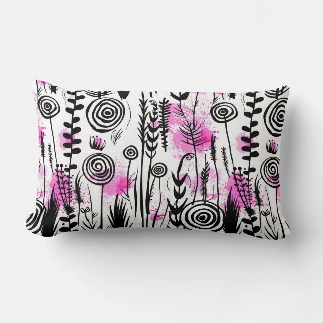 Minimalistisch inktbloemblaadjespatroon kussen (Voorkant)