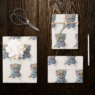 Minimalistisch Ivoorkleurig Waterverf Luipaardpatr Inpakpapier Vel