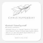 Minimalistisch  kaarsenetiket vierkante sticker (Voorkant)