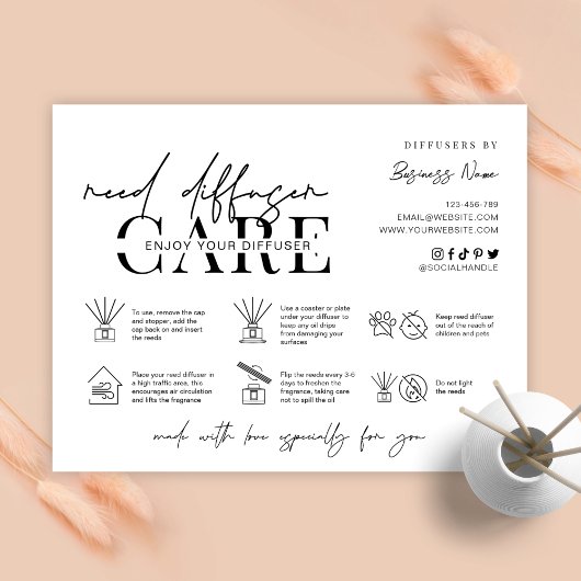 Minimalistisch Kaart Reed Diffuser Care Instructio