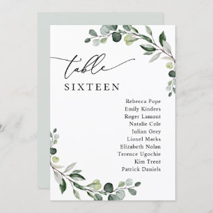Minimalistisch Kaart van de Greenery Wedding Seati