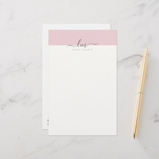 Minimalistisch kalligrafen voor roze en witte kall briefpapier (Voorkant / Achterkant in situ)