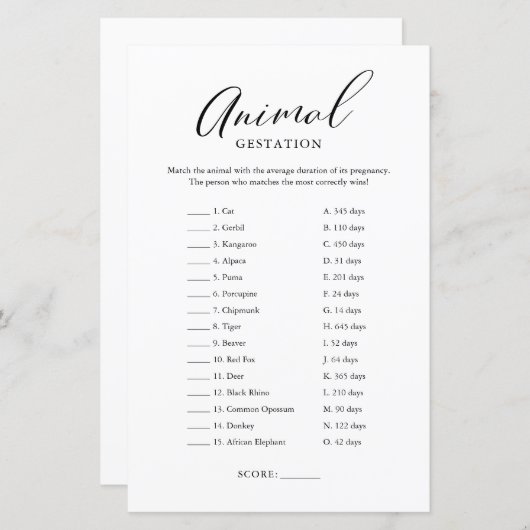 Minimalistisch kalligrafie-Baby-spel (Voorkant / Achterkant)