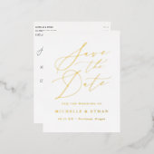 Minimalistisch kalligrafiescript sparen de Datum Folie Uitnodiging Briefkaart (Voorkant / Achterkant)