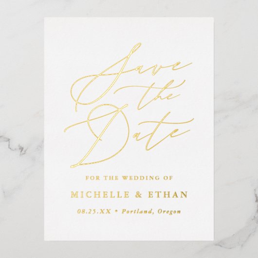 Minimalistisch kalligrafiescript sparen de Datum Folie Uitnodiging Briefkaart (Voorkant)