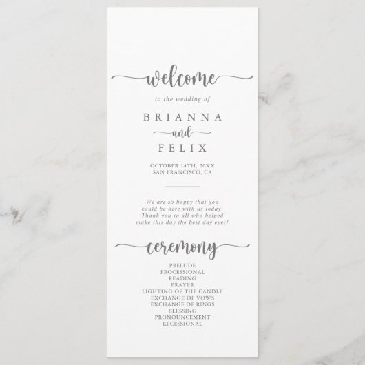 Minimalistisch kalligrafiesSilver Wedding Program Programma (Voorkant)