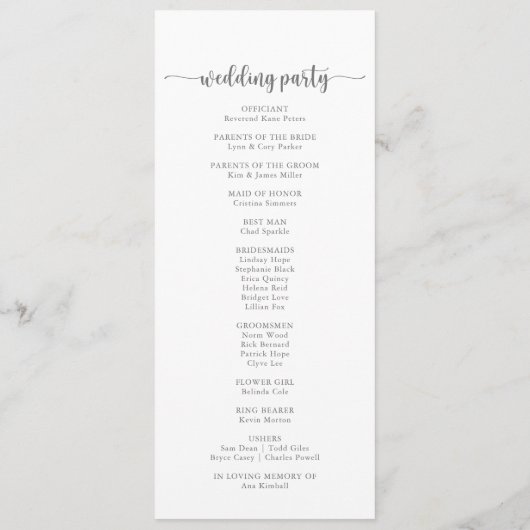 Minimalistisch kalligrafiesSilver Wedding Program Programma (Achterkant)