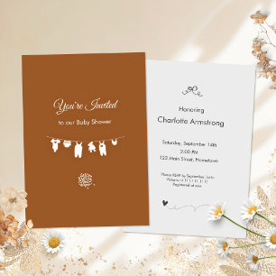 Minimalistisch kaneel genderneutraal Baby shower Kaart