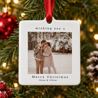 Minimalistisch Kerst Foto met de Hand Getekend Metalen Ornament