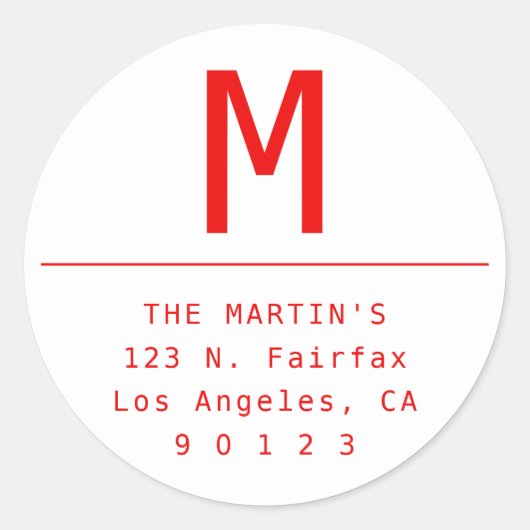 Minimalistisch kerst rood & wit retouradres ronde sticker (Voorkant)