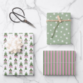 Minimalistisch Kerstfeest in Roze & Groen Inpakpapier Vel