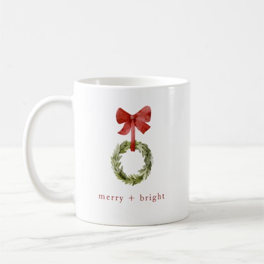 Minimalistisch kerstgroen. Merry + Bright Koffiemok (Links)