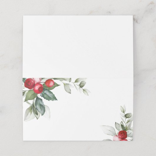 Minimalistisch kerstgroen & rode bessen bruiloft (Buitenkant ongevouwen)