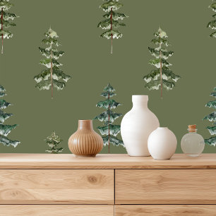 Minimalistisch kerstpijnboompatroon behang
