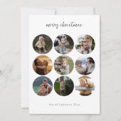 Minimalistisch kerstscript 9 fotocirkelvormen feestdagenkaart (Voorkant)