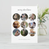 Minimalistisch kerstscript 9 fotocirkelvormen feestdagenkaart (Staand voorkant)