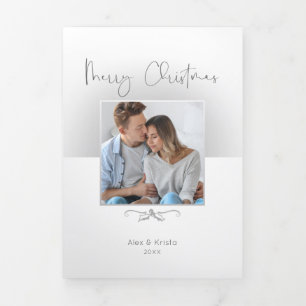Minimalistisch kerstscript/fotozilver drieluik kaart