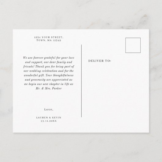 Minimalistisch klassiek, eenvoudig dank u briefkaa uitnodiging briefkaart (Achterkant)