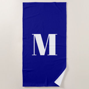 Minimalistisch kobalt blauw wit monogram initiaal strandlaken
