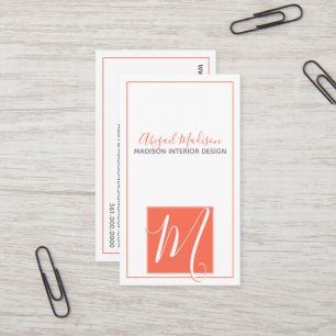 Minimalistisch koraallegant Script-monogram Visitekaartje
