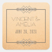 Minimalistisch kunstdeco-peach aangepast huwelijk vierkante sticker (Voorkant)