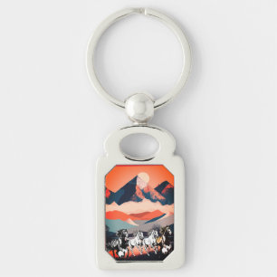 Minimalistisch landschap bergen & hardlooppaard - sleutelhanger