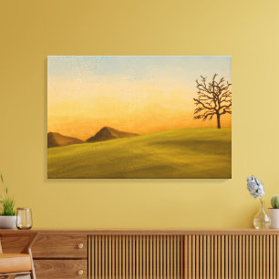 Minimalistisch landschap met kale boom canvas afdruk