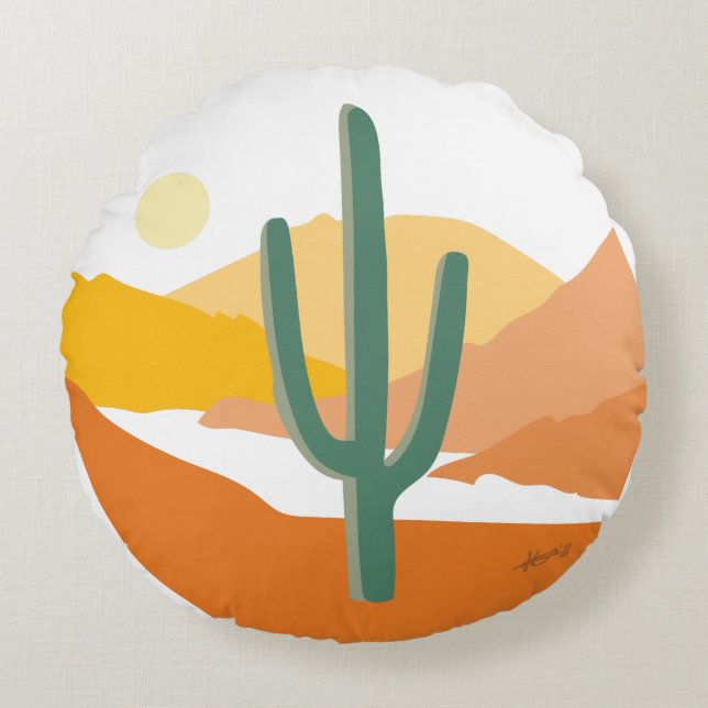 Minimalistisch landschap Saguaro Cactus Rond Kussen (Voorkant)