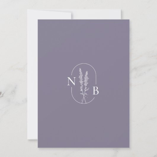 Minimalistisch Lavendel Bruiloft Boho Monogram Kaart (Achterkant)