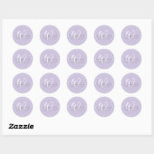 Minimalistisch Lavendel Witte Script Rand Monogram Ronde Sticker (Vel)