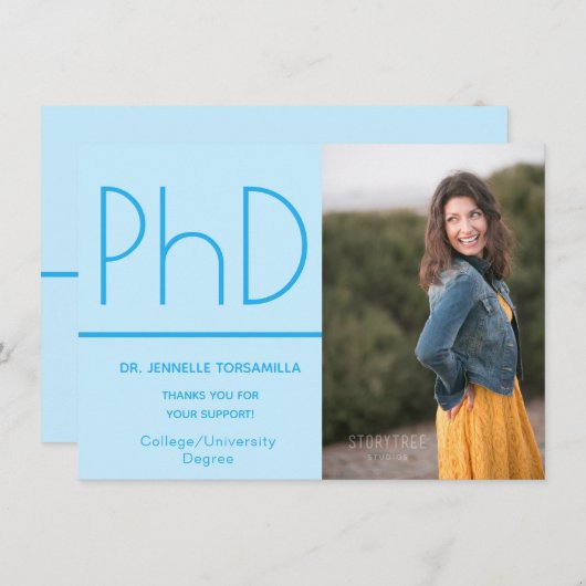 Minimalistisch lichtblauw foto PhD-graad Aankondiging (Voorkant / Achterkant)