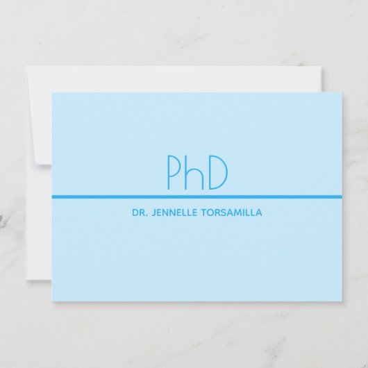 Minimalistisch lichtblauw foto PhD-graad Aankondiging (Achterkant)