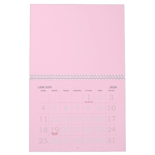 Minimalistisch lichtroze borstkankerbewustzijn kalender (Jan 2026)
