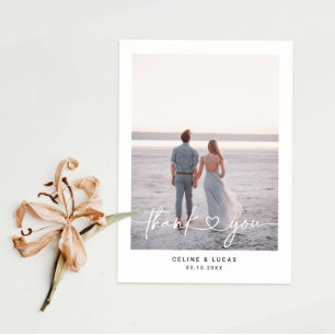 Minimalistisch liefdeshartsscript bruiloft foto bedankkaart