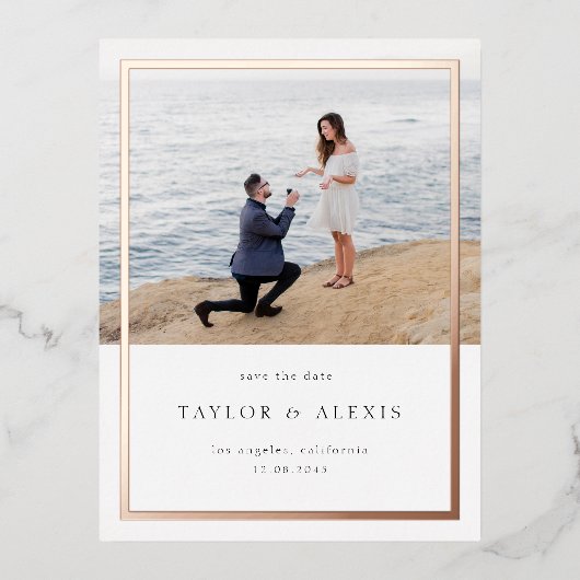 Minimalistisch Lijst Foto opslaan Datum Roos Gold Folie Uitnodiging Briefkaart (Voorkant)