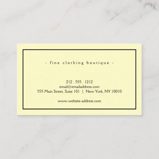 Minimalistisch Luxe Boutique Yellow/zwart Visitekaartje (Achterkant)