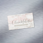Minimalistisch Luxe Script Marble Pink Design Magnetisch Visitekaartje (Voorbeeld)