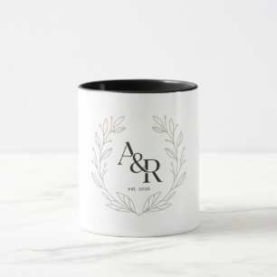 Minimalistisch luxe trouwmonogram ontwerp mok
