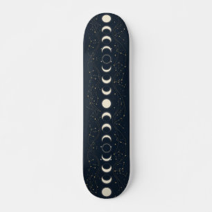 Minimalistisch maanfasenpatroon met sterren en nac skateboard