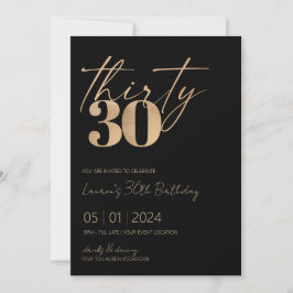 Minimalistisch Manuscript Black en Gold 30th Birth Kaart
