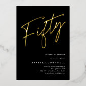 Minimalistisch Manuscript Black en Gold 50th Birth Folie Uitnodiging (Voorkant)