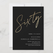 Minimalistisch Manuscript Black en Gold 60th Birth Kaart (Voorkant)