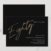 Minimalistisch Manuscript Black en Gold 80th Birth Kaart (Voorkant / Achterkant)