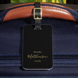 Minimalistisch Manuscript Mr en Mrs Pas getrouwd B Bagagelabel