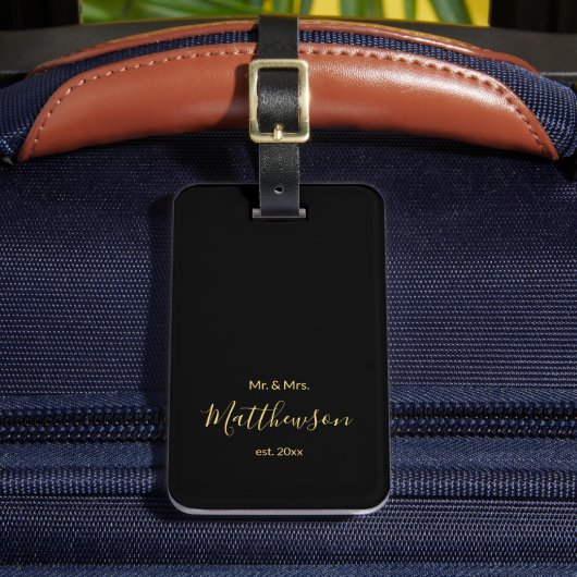 Minimalistisch Manuscript Mr en Mrs Pas getrouwd B Bagagelabel (Voorkant Insitu 2)