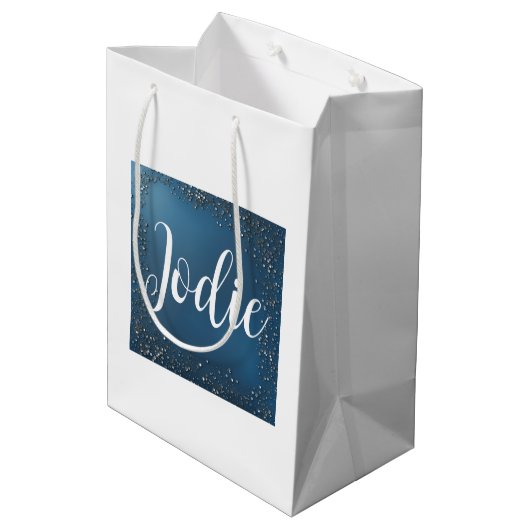 Minimalistisch marien blauw en wit medium cadeauzakje (Achterkant Gekanteld)