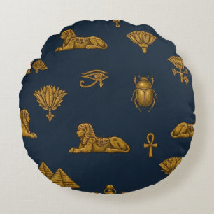 Minimalistisch marine en antiek gouden Egyptisch p Rond Kussen