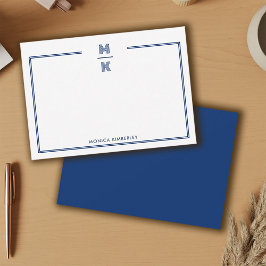 Minimalistisch marineblauw 2-grensmonogram Kaart Notitiekaartje