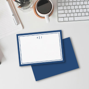 Minimalistisch marineblauw 2-grensmonogram Kaart Notitiekaartje